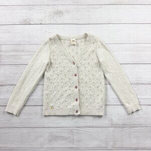 Wildflowers Girls Pointelle Knit Cardigan Sweater Oatmeal Cream 6